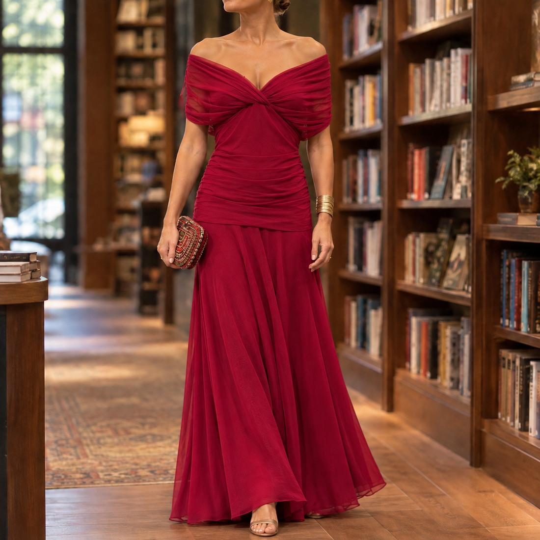 Colette-Louise Draped Maxi Dress - Red