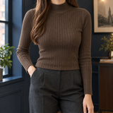 Maia-Sage Mock Neck Top - Brown