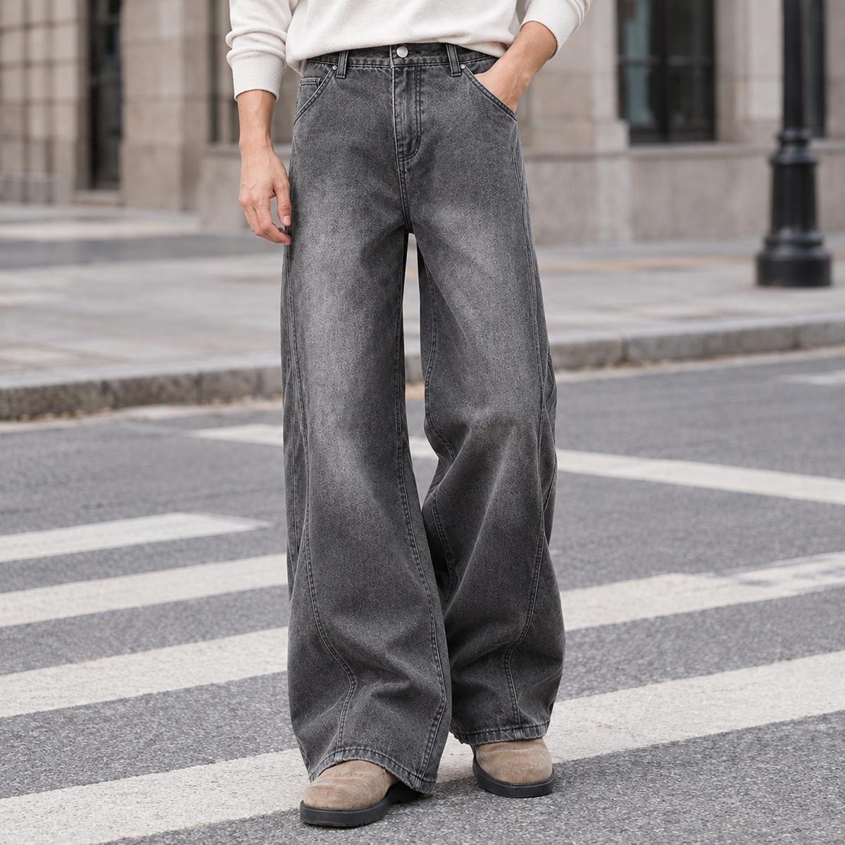 Aaron-Stone Curved Seam Jeans - Smoke Gray