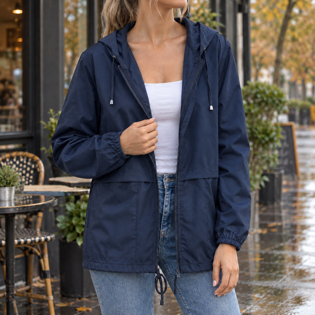 Tara-Eve Hooded Jacket - Navy Blue