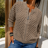 Renata-Louise Open Knit Cardigan - Khaki