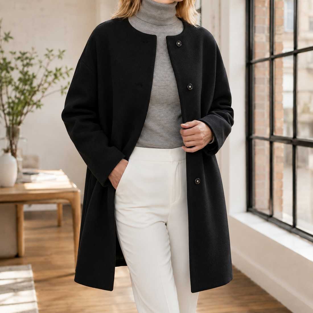 Liliana Collarless Coat - Black