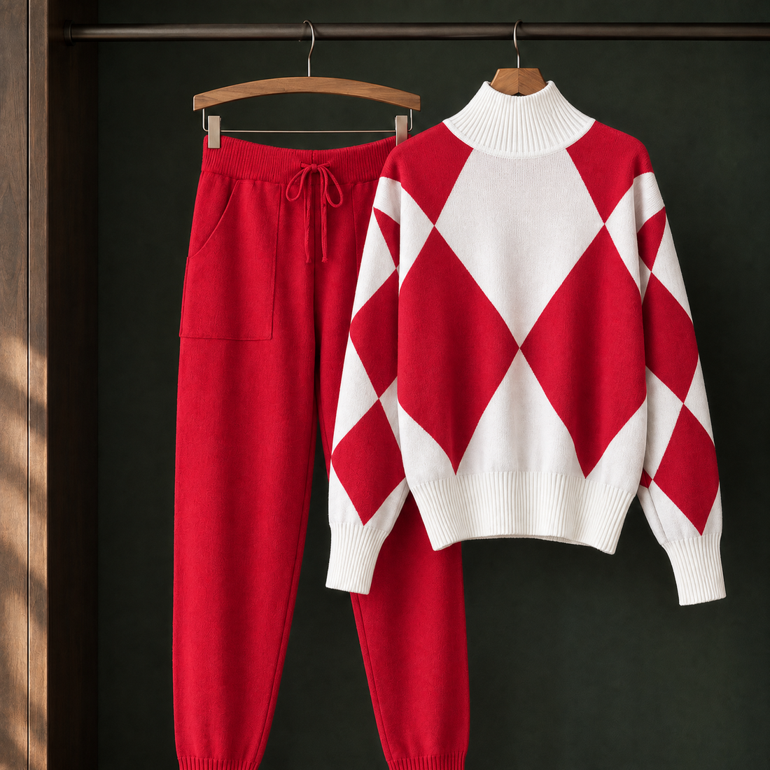 Iris-Marie Argyle Knit Set - Red