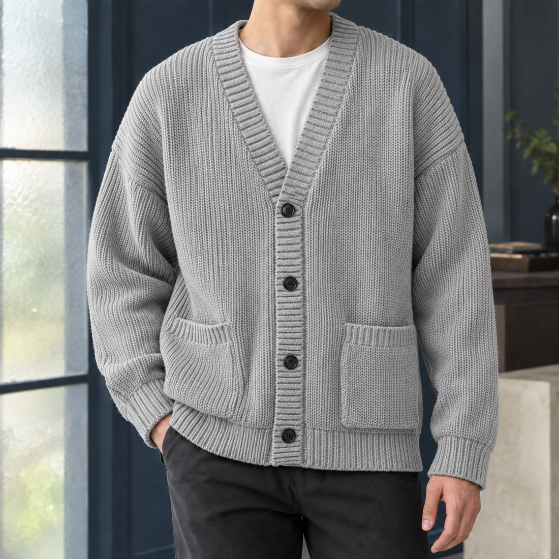 Freddie Ribbed Cardigan - Gray