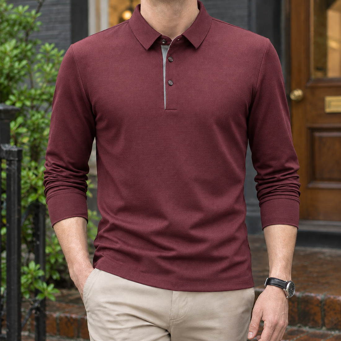 Ralph-Wren Long Sleeve Polo - Burgundy
