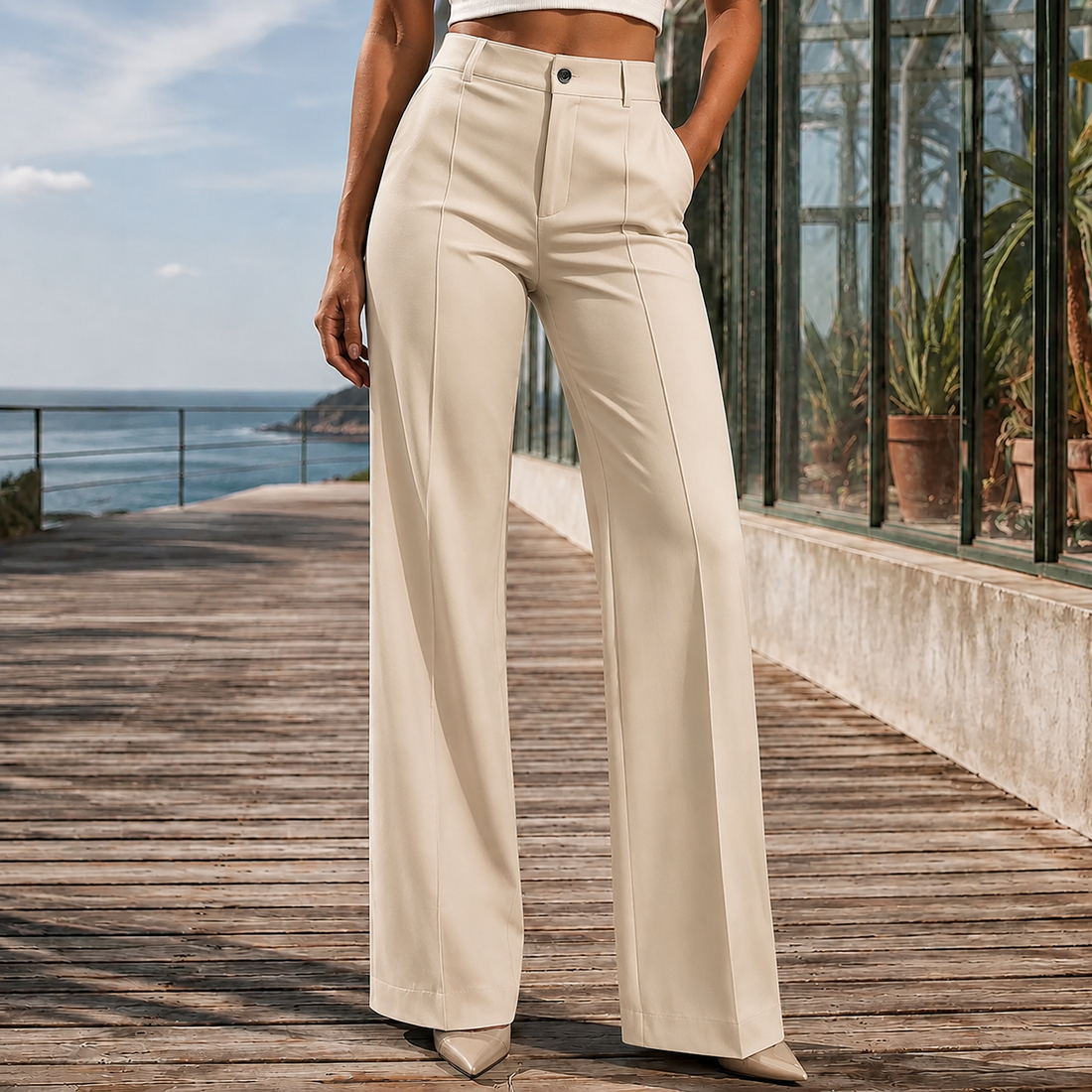 Mabel-Rose Wide Leg Pants - Beige