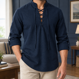 Graham-Wade Lace-Up Shirt - Navy Blue