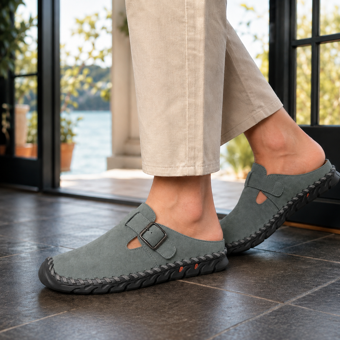 Tavelli Buckle Mules - Green