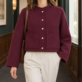 Serena-Eve Stand Collar Jacket - Dark Red