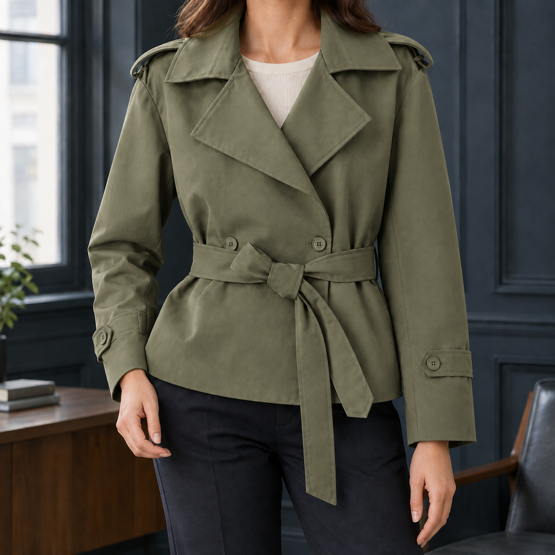 Armelle-Jane Belted Jacket - Army Green