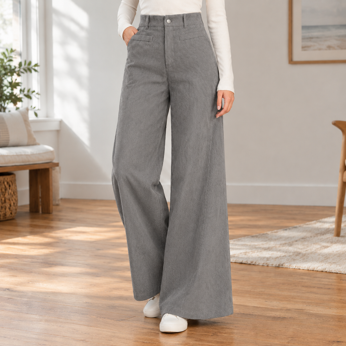 Desiree-Pearl Wide Leg Pants - Gray
