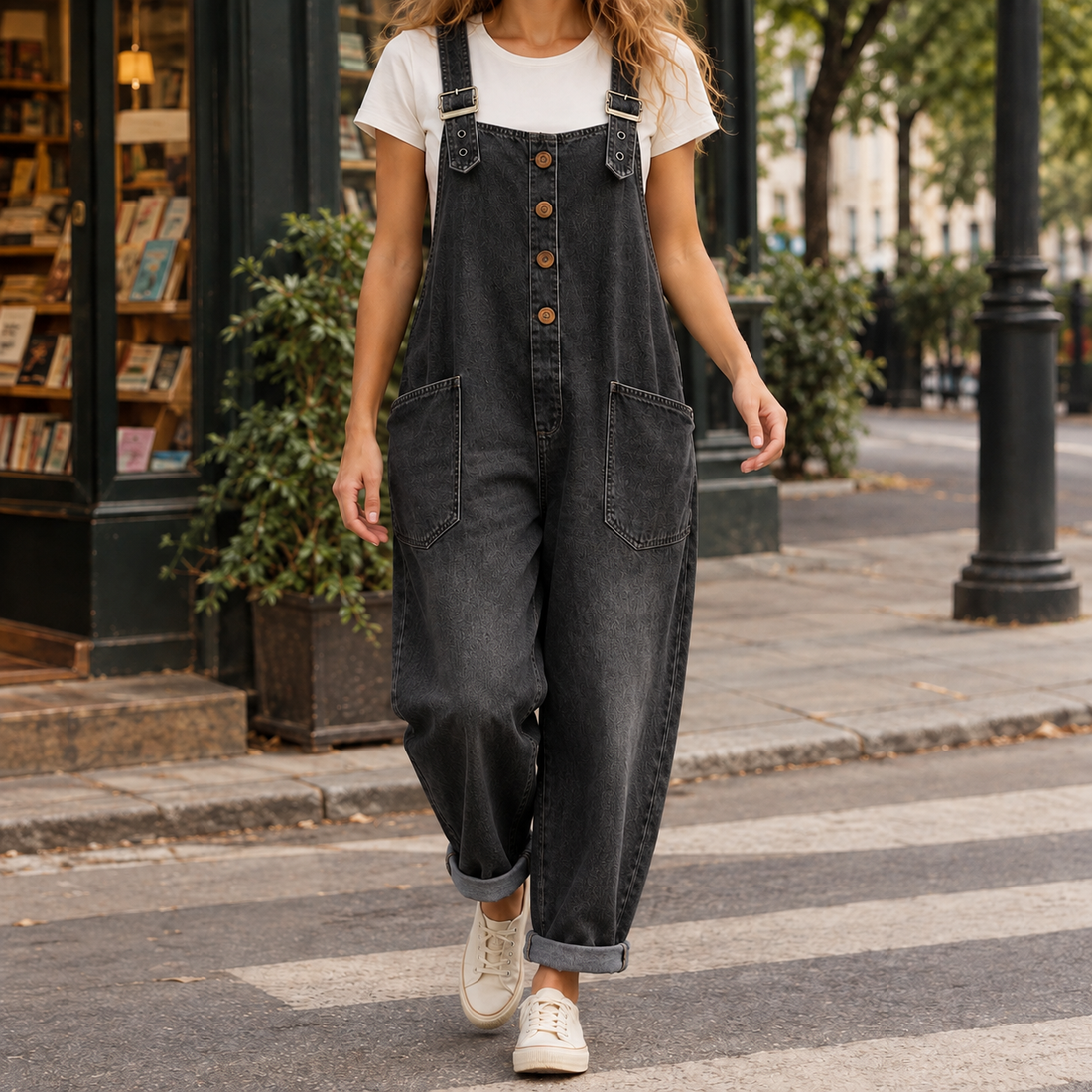 Ysabel-Hope Relaxed Overalls - Black
