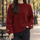 Bethany-Eve Button Cuff Sweater - Red