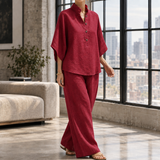 Iris-June Relaxed Pants Set - Wine Red