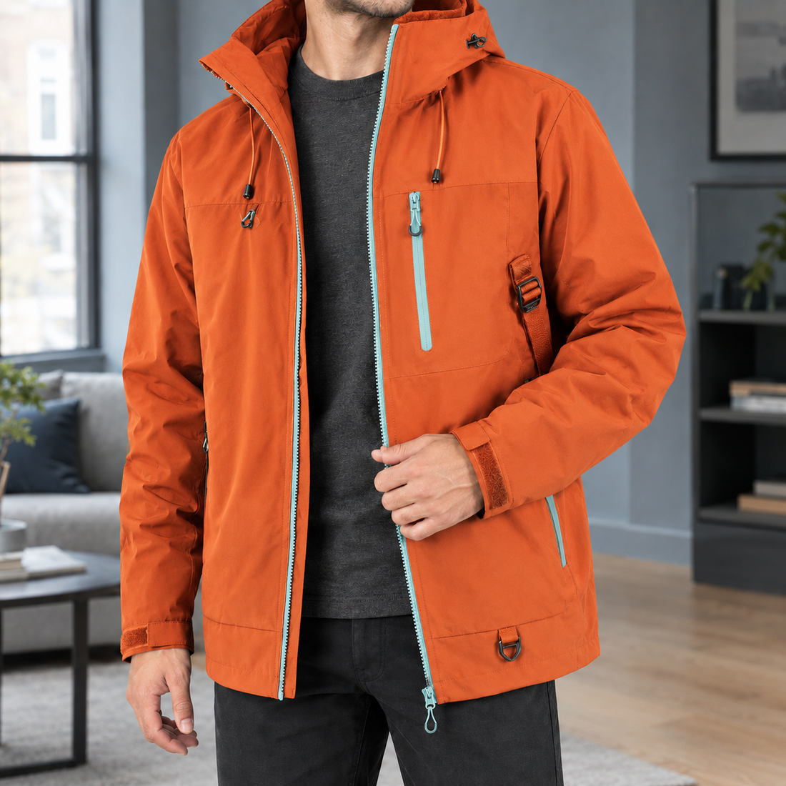 Otto-Grey Utility Jacket - Orange Red