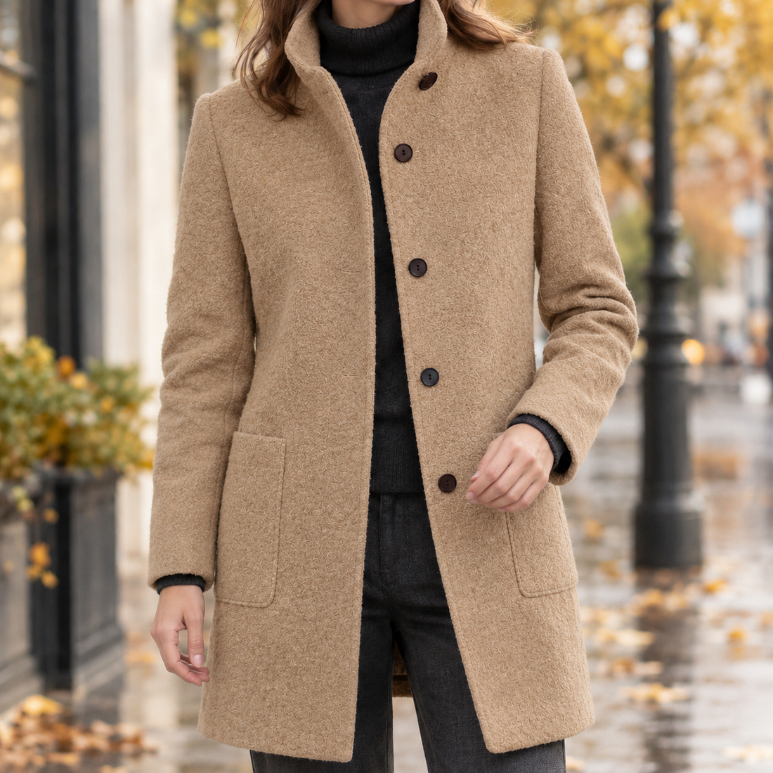 Penelope-Rae Stand Collar Jacket - Camel