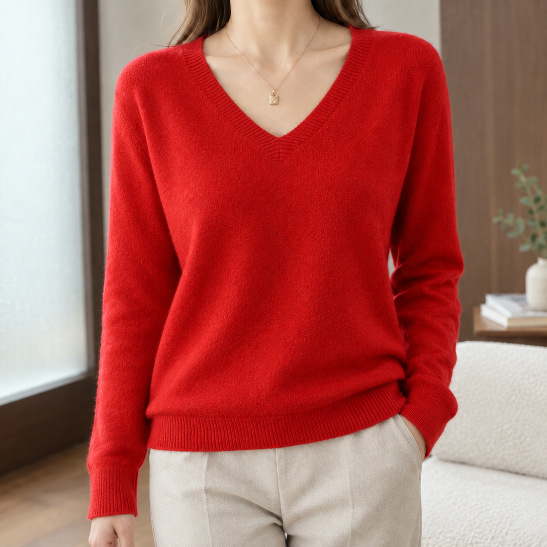 Lana-Sage V-Neck Sweater - Red