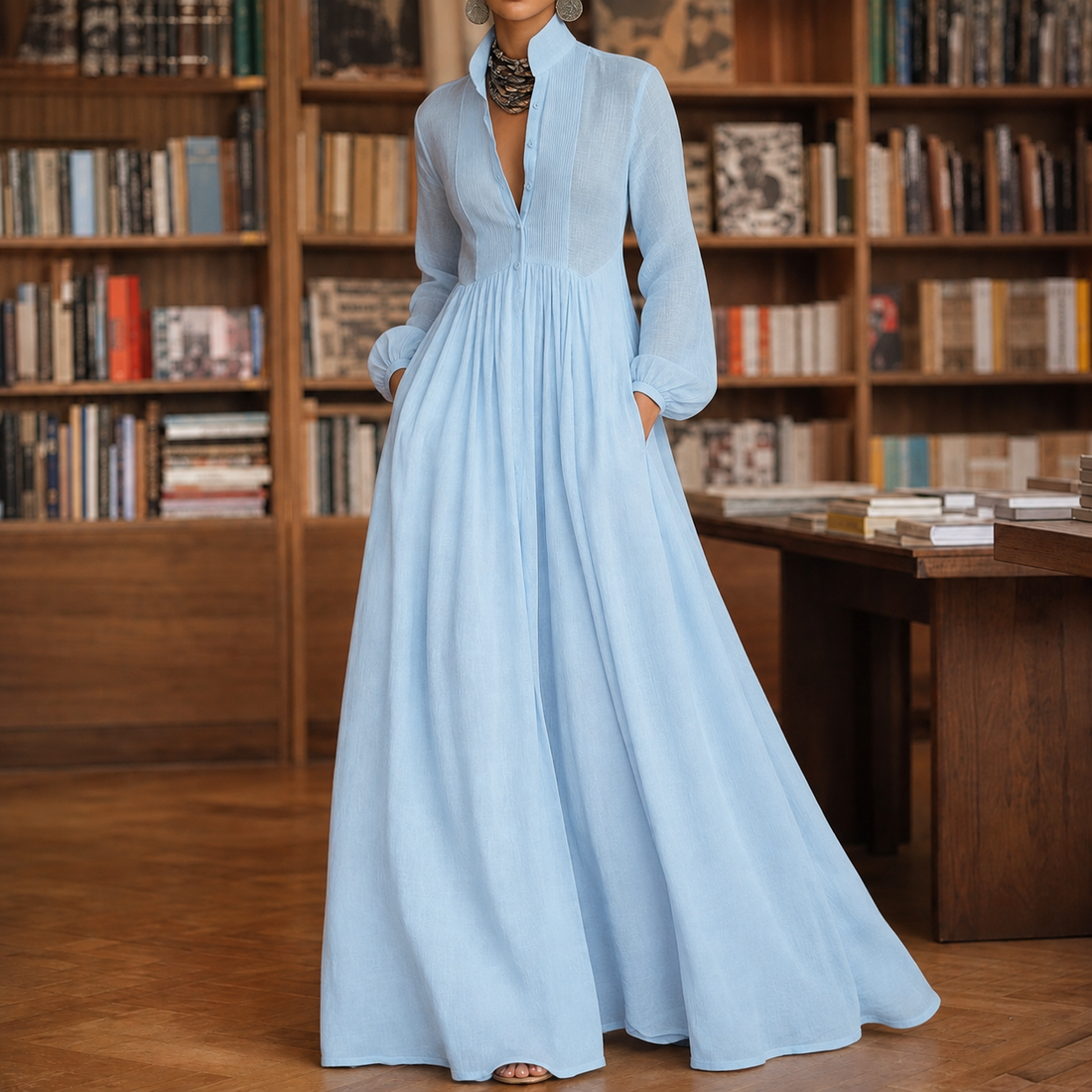 Priscilla-Skye Flowing Maxi Dress - Sky Blue