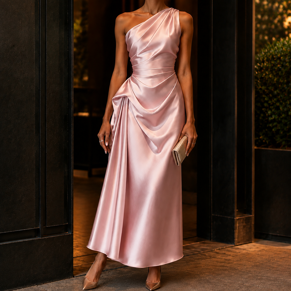Leonie-Sage One Shoulder Dress - Blush Pink