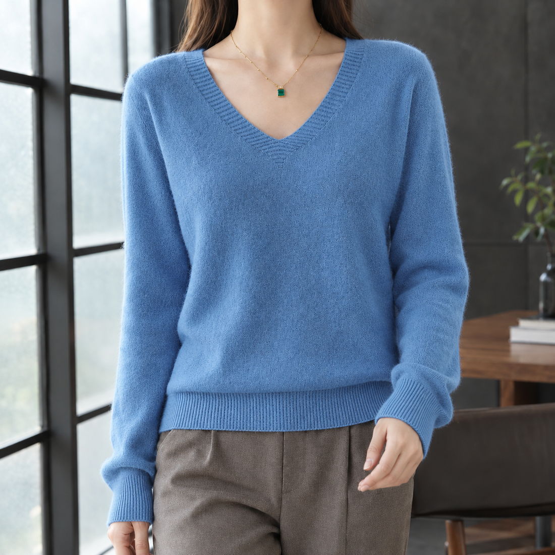 Amalia-Kate V-Neck Sweater - Fog Blue