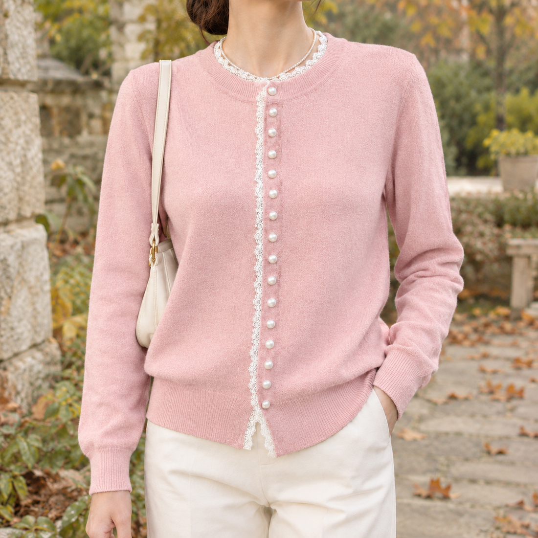 Colette-Kate Lace Trim Cardigan - Pink