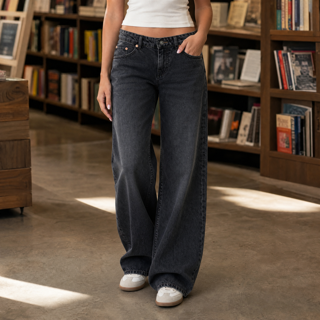 Aiglon-Eve Wide Leg Jeans - Dark Gray
