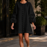 Freya-Claire Rosette Cuff Dress - Black