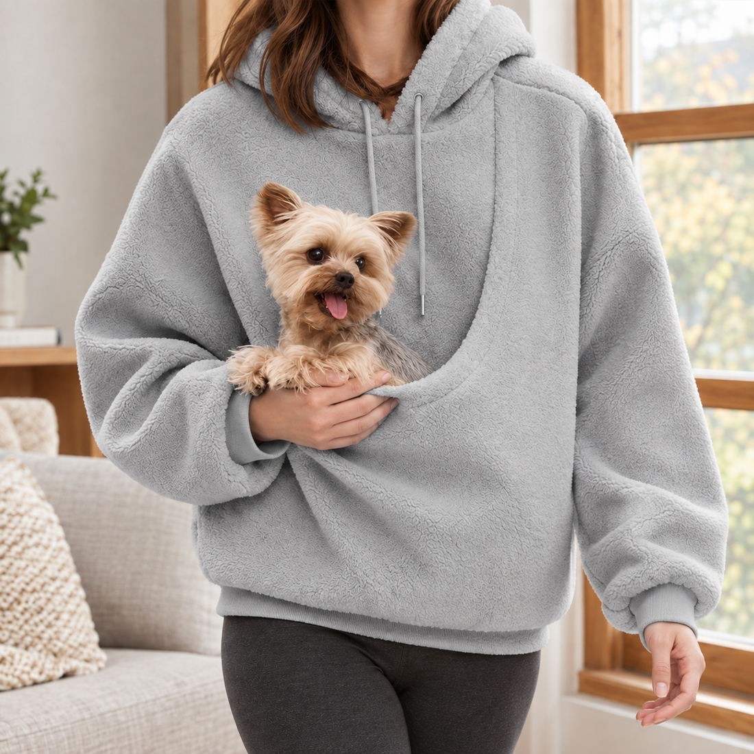 Salome-Rae Pet Pocket Hoodie - Light Gray