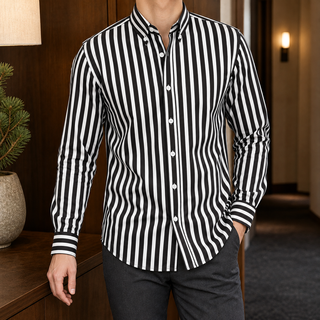 George-Hayes Striped Shirt - Black