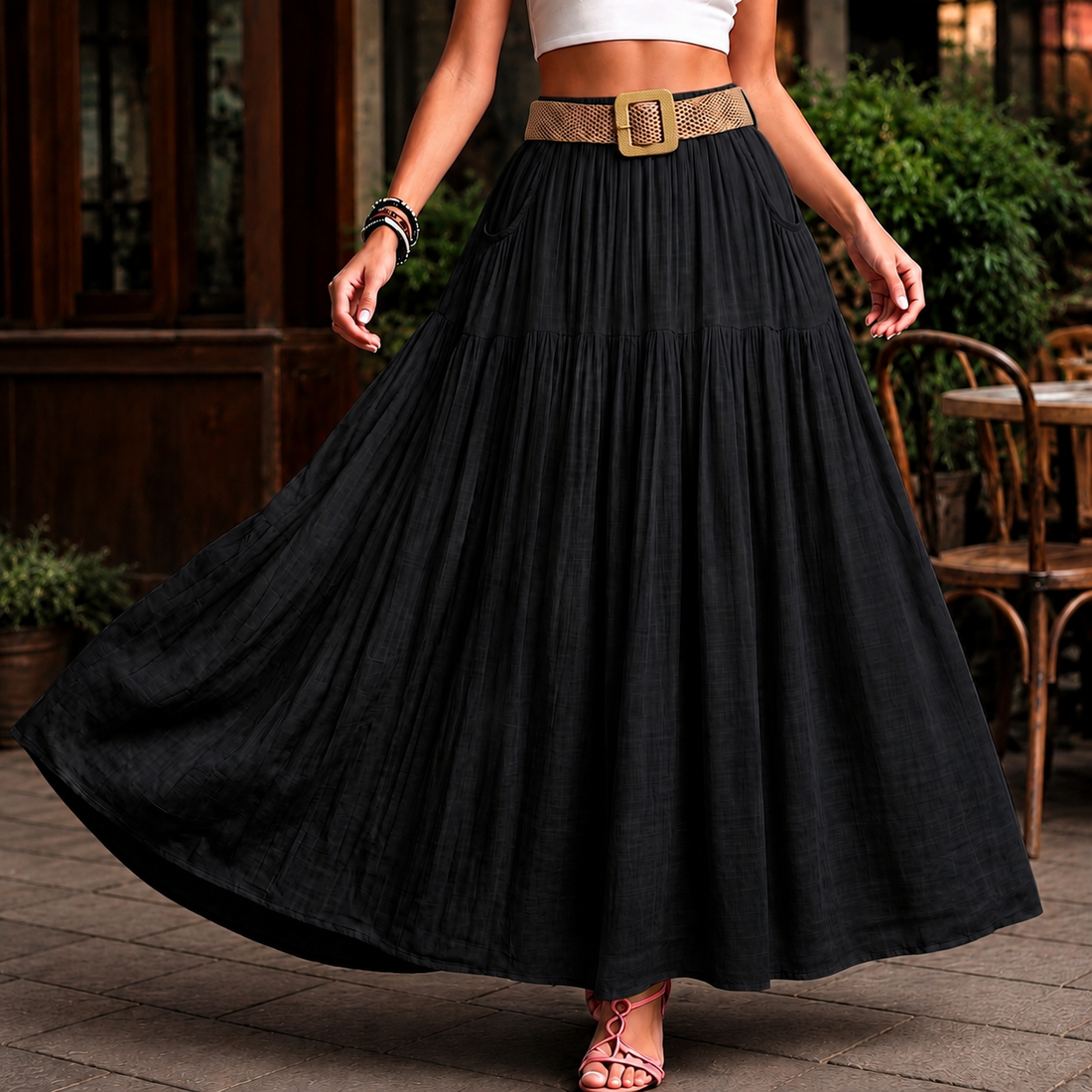 Laurel-Rae Tiered Skirt - Black