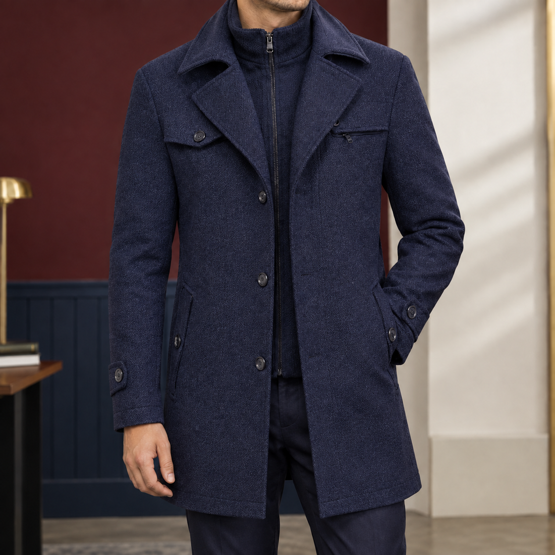 Bartholomew Double Collar Coat - Navy Blue