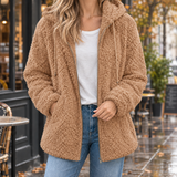 Ines-June Hooded Teddy Jacket - Coffee