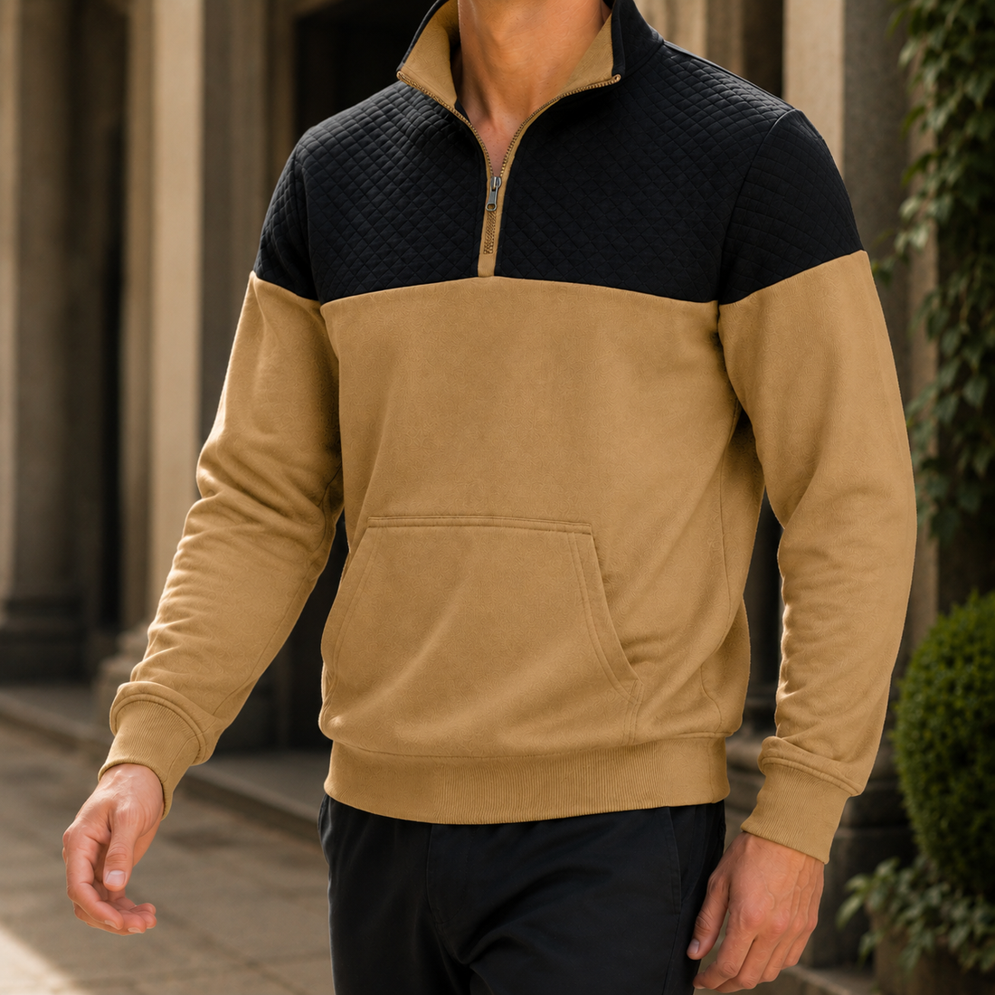 Spencer-Miles Quilted Sweater - Khaki
