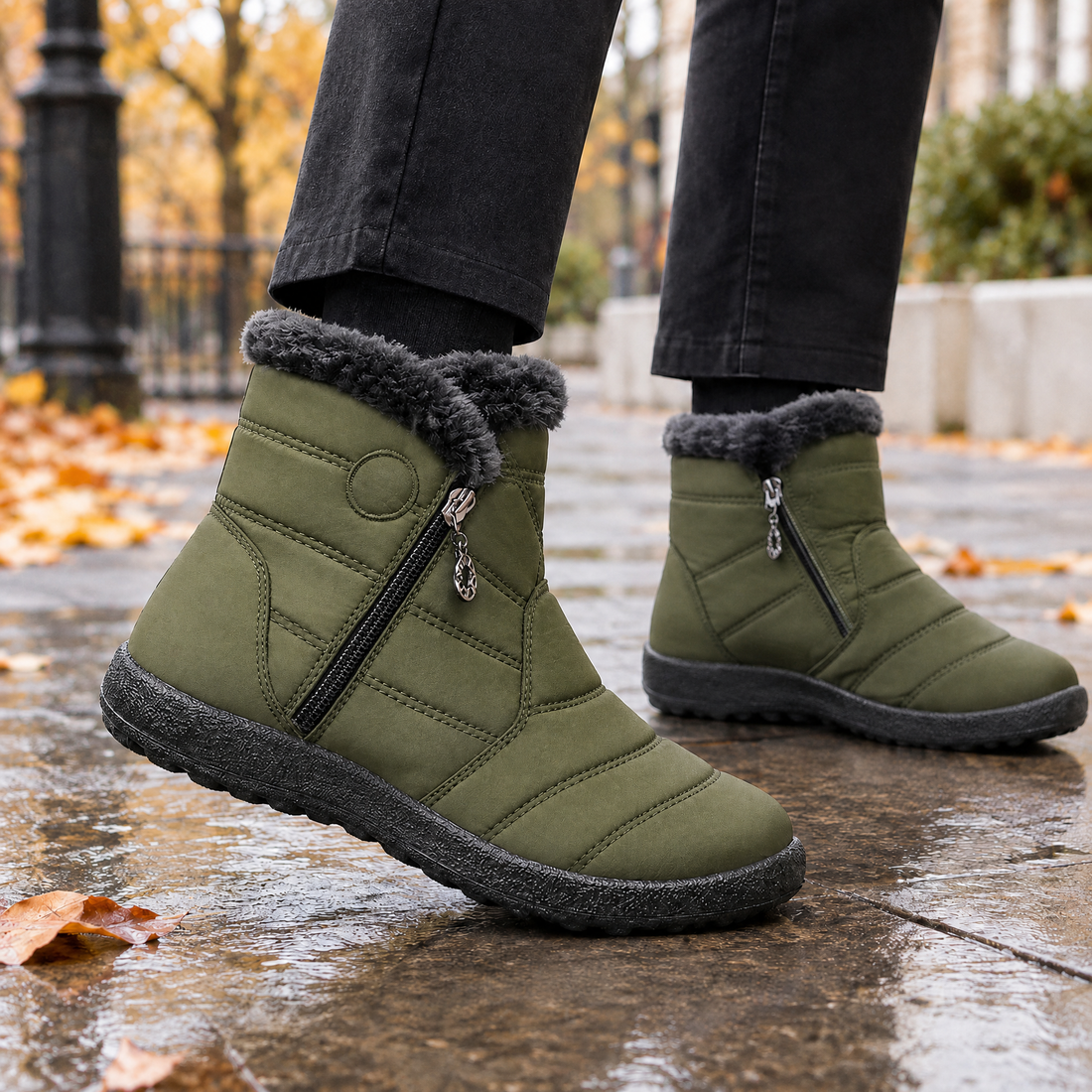 Novara-Parma Quilted Ankle Boots - Olive