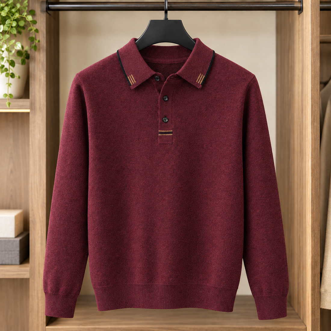 Brett Tipped Polo Sweater - Wine Red