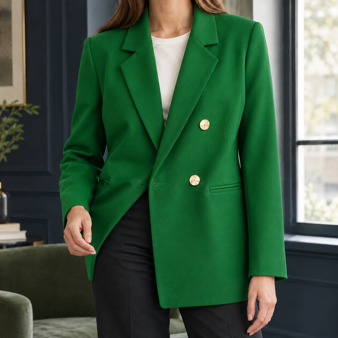 Cleo-Claire Double Breasted Blazer - Green