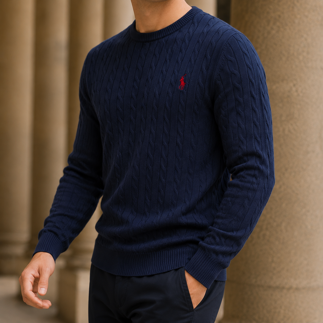 Stefan-Lane Cable Knit Sweater - Navy Blue