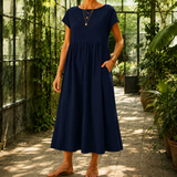 Estella Gathered Midi Dress - Navy Blue