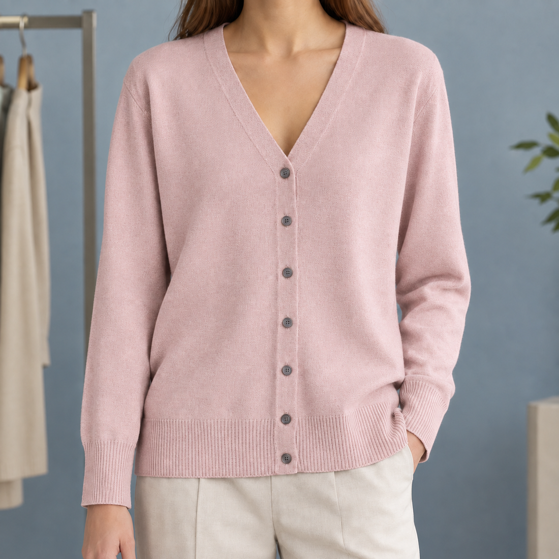 Diantha-Grace V Neck Cardigan - Pink
