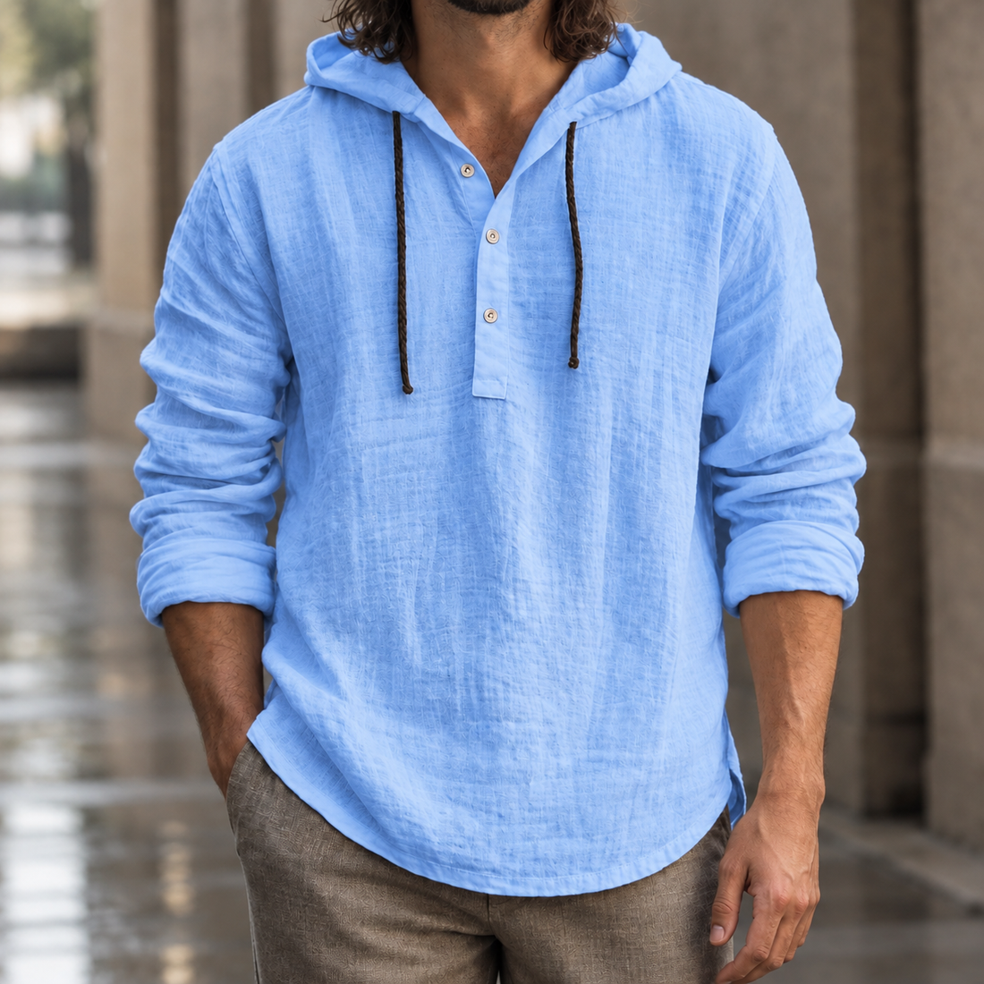 Bradley-Tate Hooded Henley - Blue