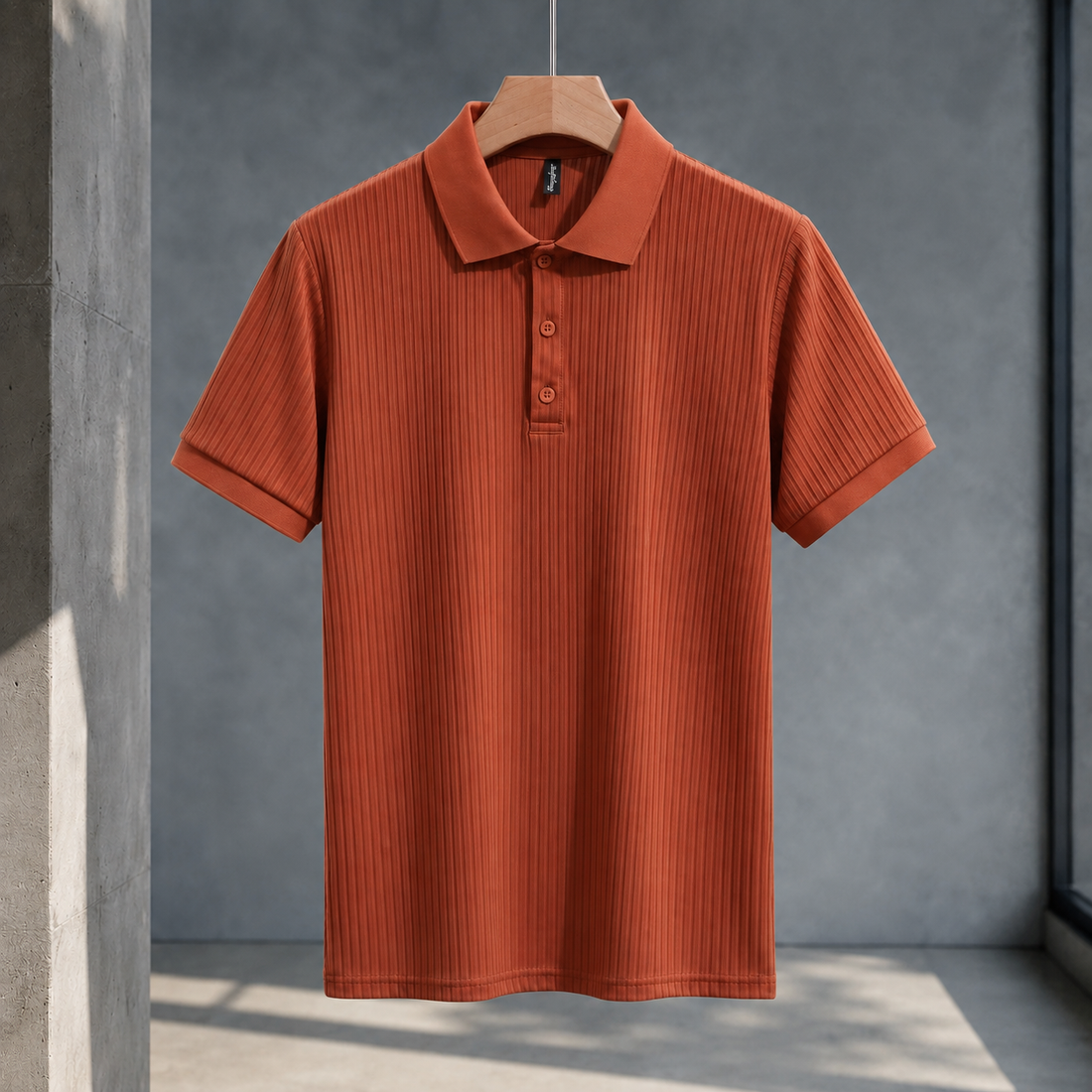 Florian Ribbed Polo - Red Orange