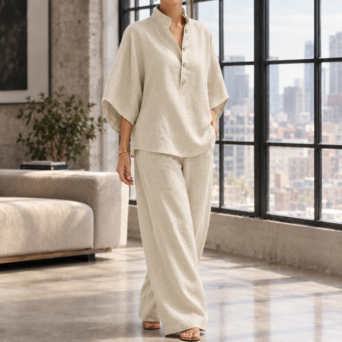 Iris-June Relaxed Pants Set - Khaki