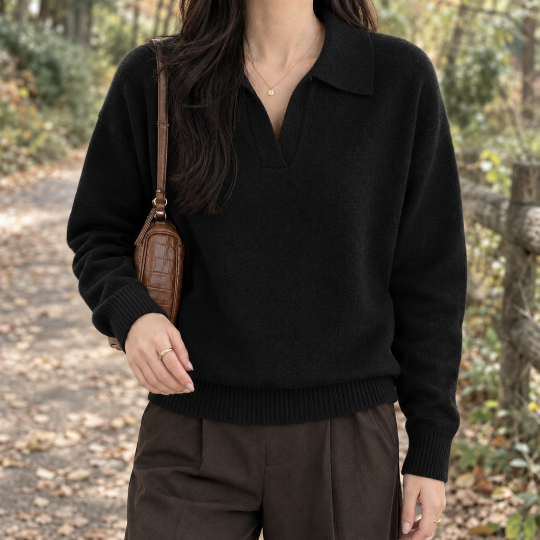 Briony-Hope Polo Collar Sweater - Black