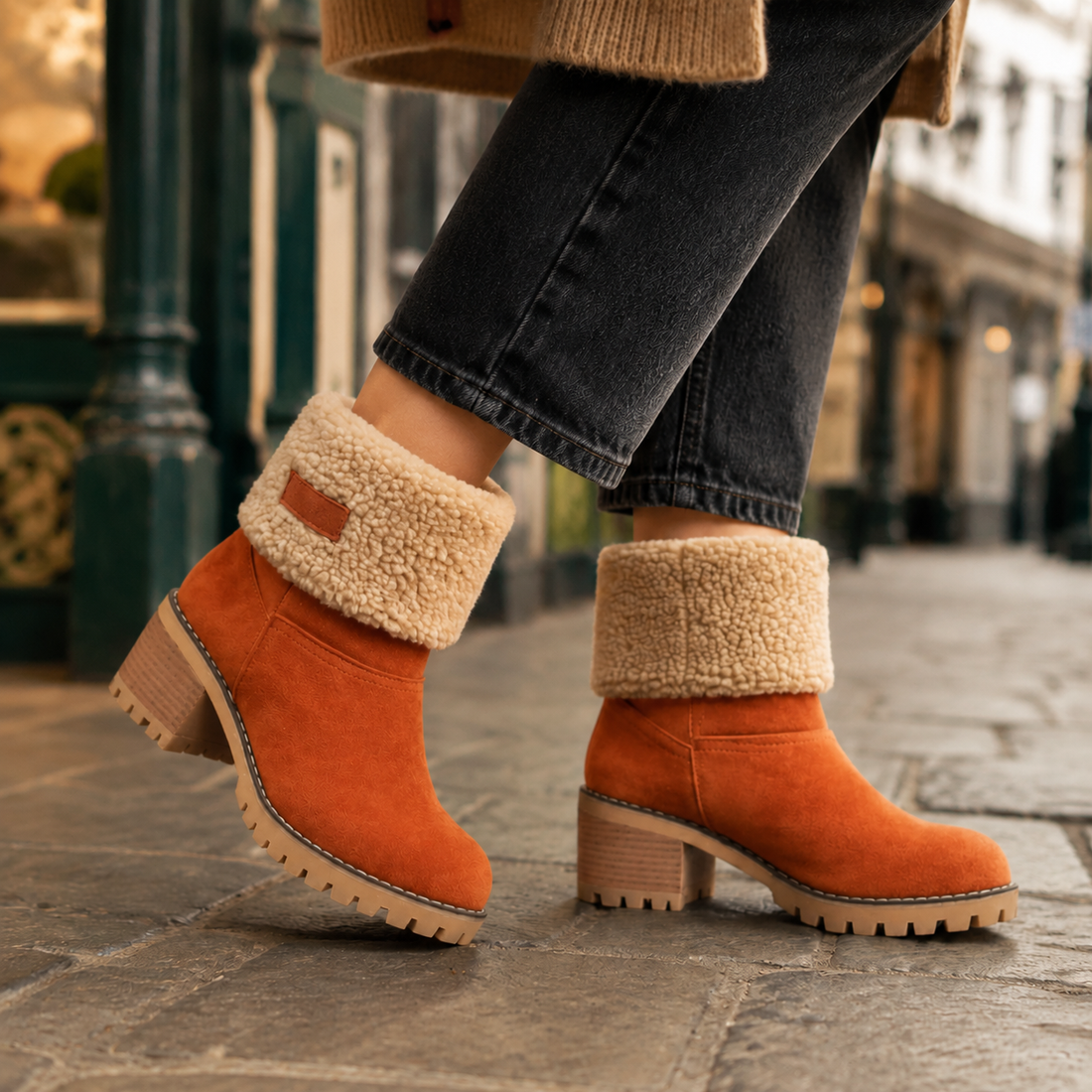 Bologna Fleece Cuff Boots - Orange
