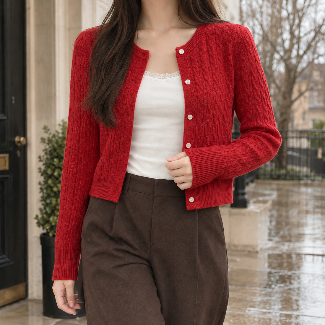 Valentina-Mae Cable Knit Cardigan - Retro Red