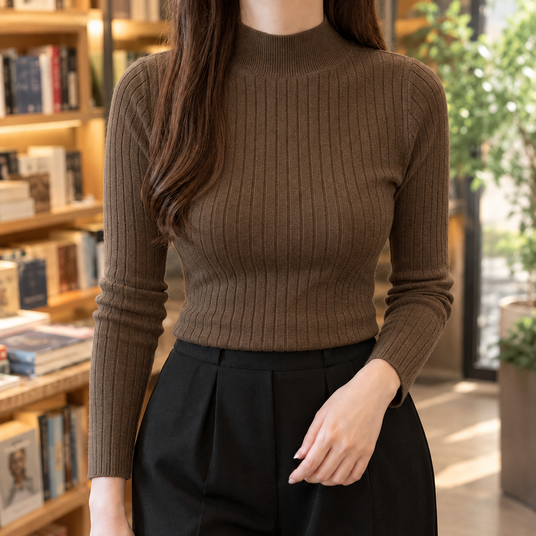 Magdalena-Mae Mock Neck Top - Brown