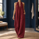 Leontine Halter Jumpsuit - Wine Red