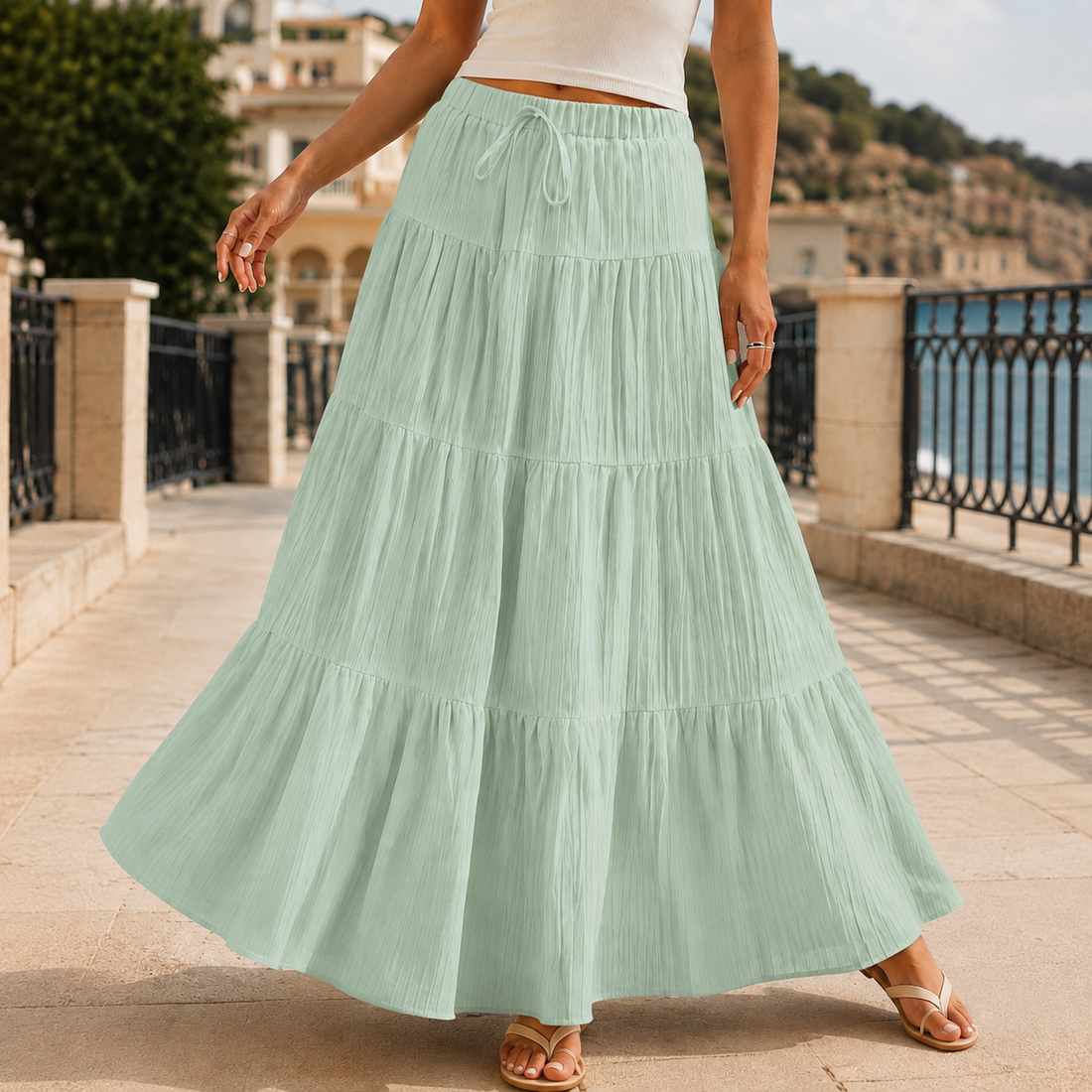 April Tiered Maxi Skirt - Mint Green