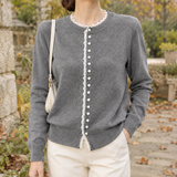 Colette-Kate Lace Trim Cardigan - Gray
