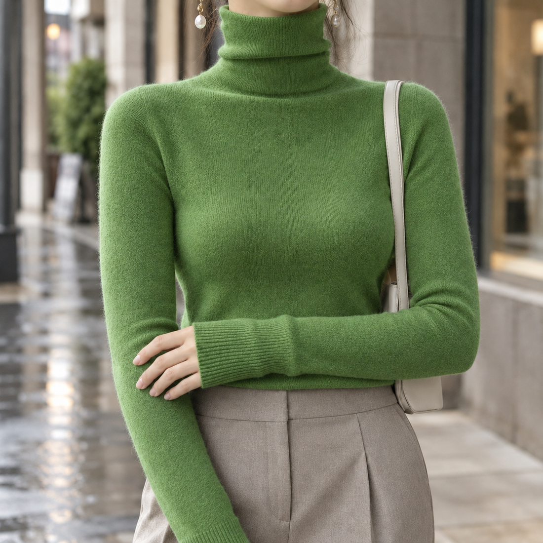 Valeria-Jade Turtleneck Top - Green